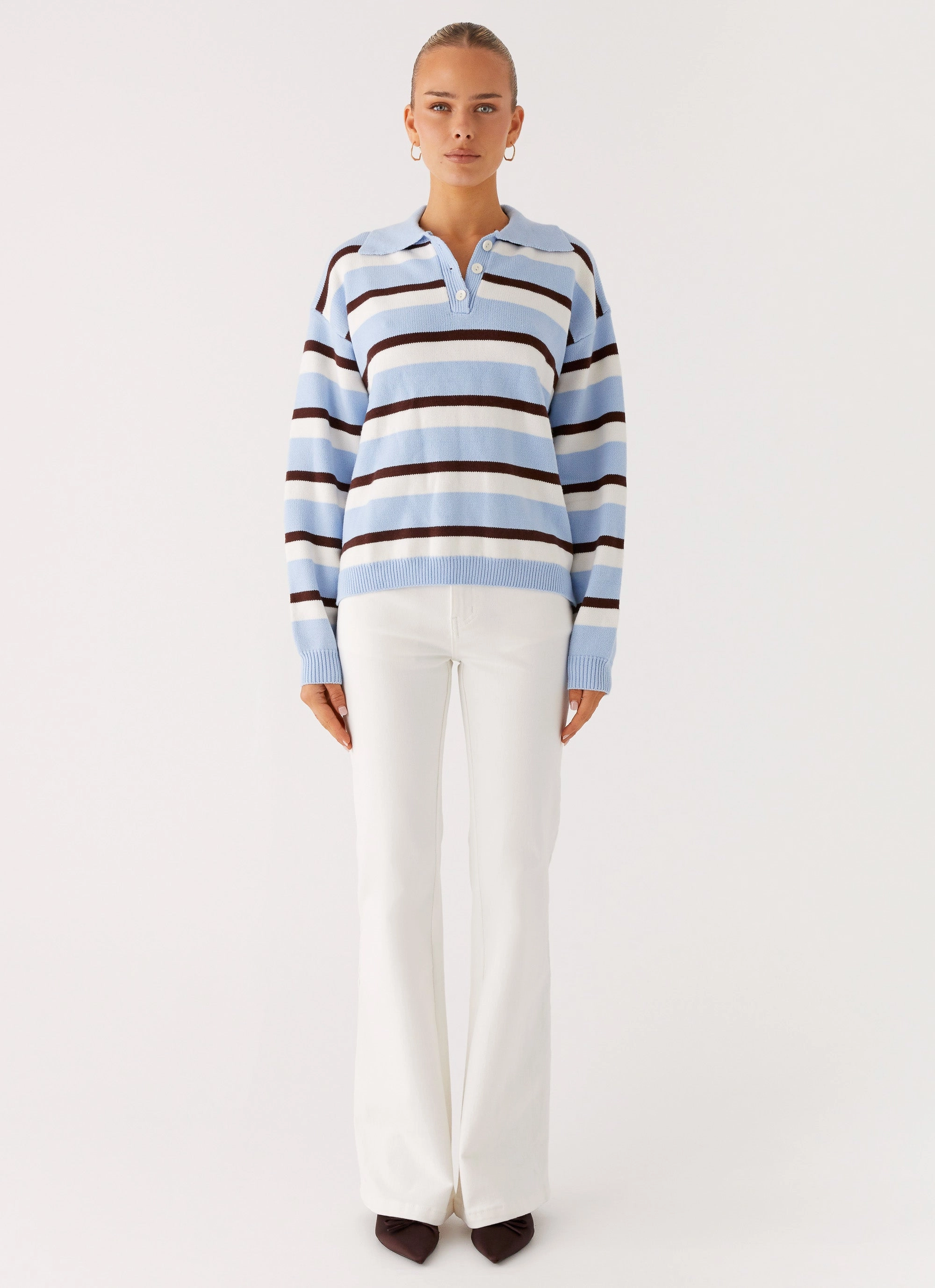 WindproofTechnology FoldableStorageCapability Liana Striped Polo - Blue Stripe