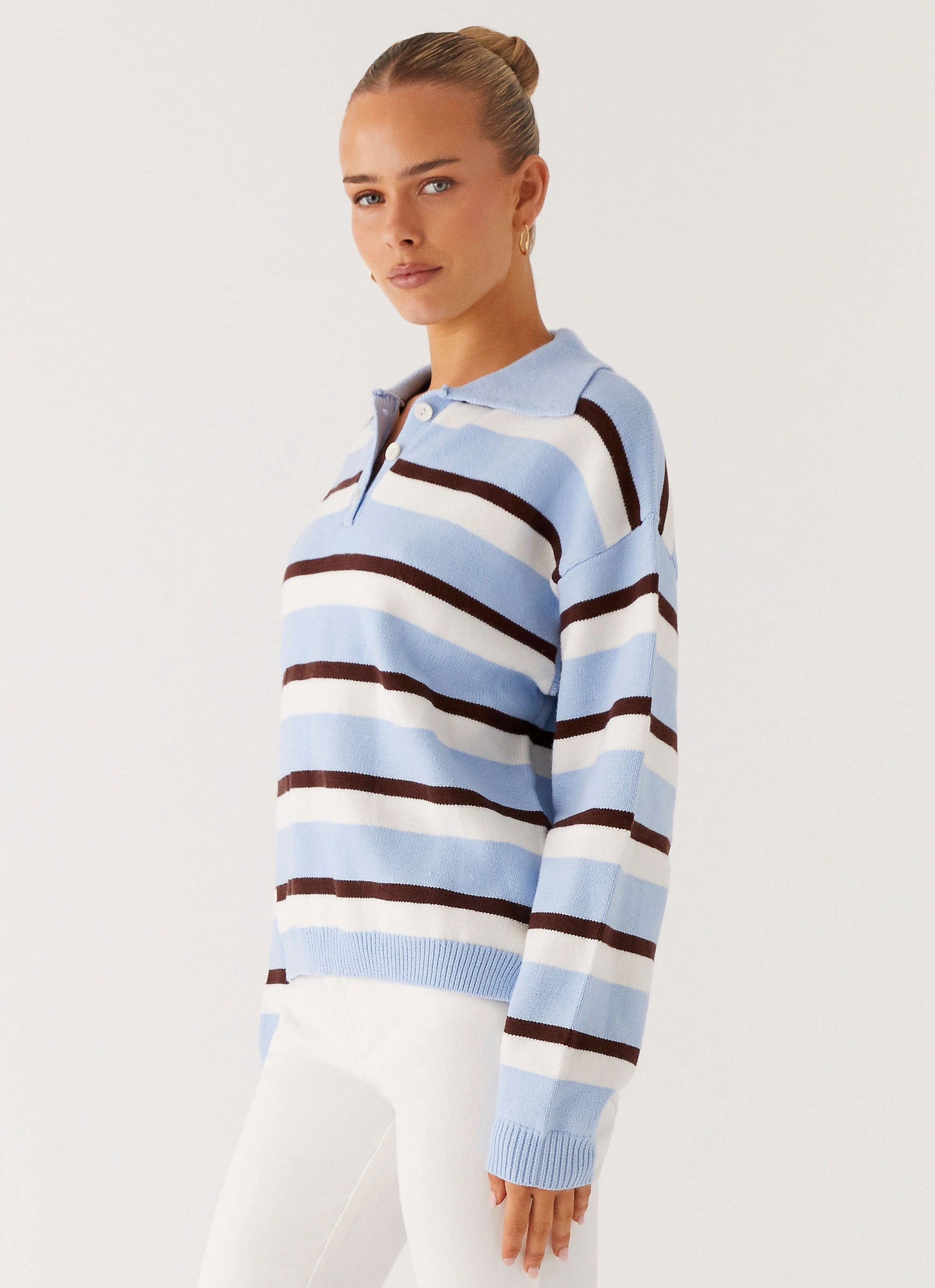 Liana Striped Polo - Blue Stripe Bonded Edge Finish NoiseFreeMaterial