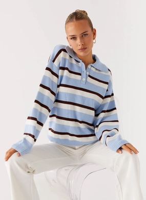 Liana Striped Polo - Blue Stripe Modular Design