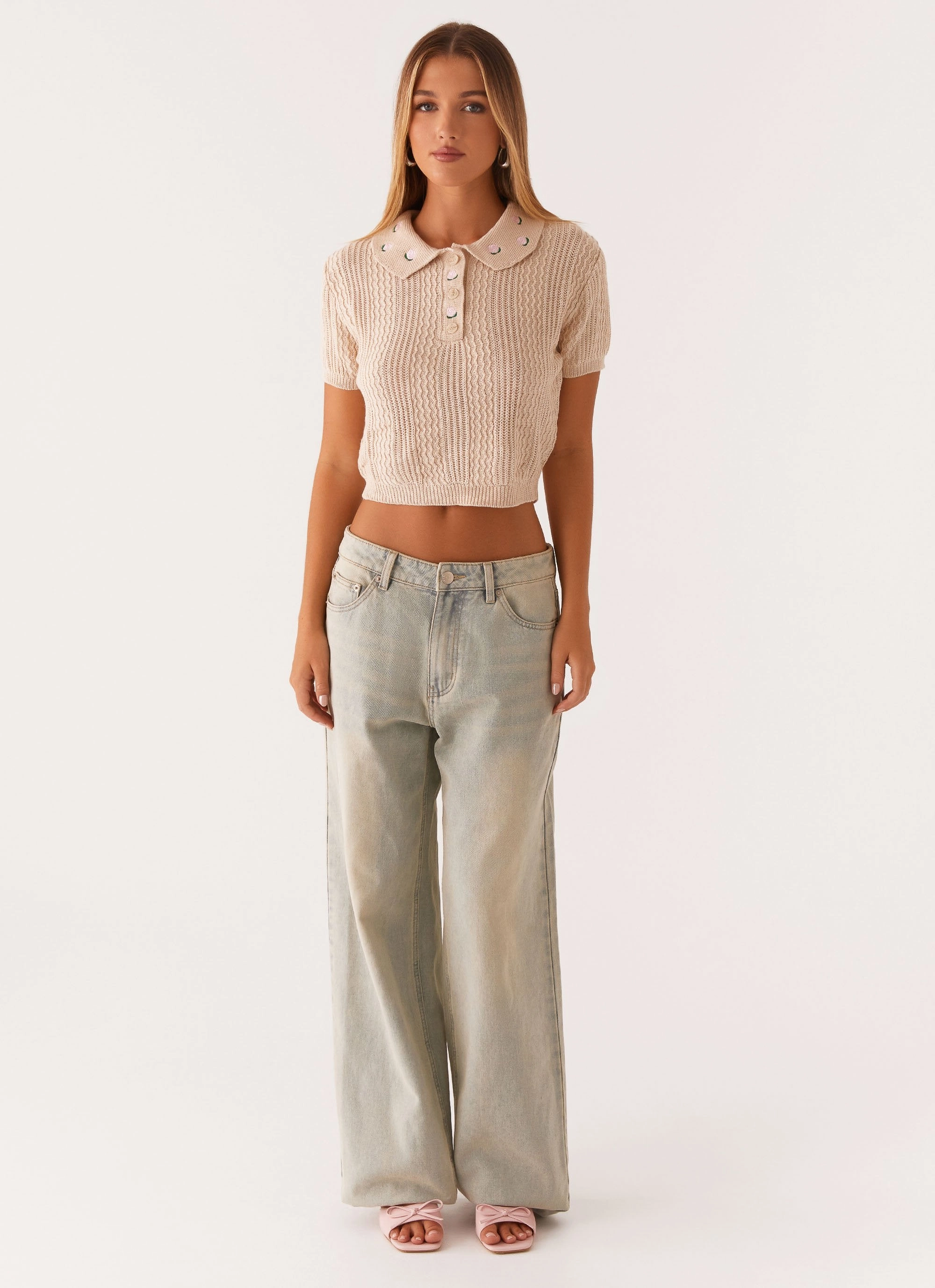 Aubrielle Knit Collar Top - Cream Thermal Insulation Layer RawEdgedDesign