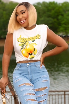 Lemonade Graphic Print Shoulder Padded Shoulder Muscle T-Shirt QuickDry