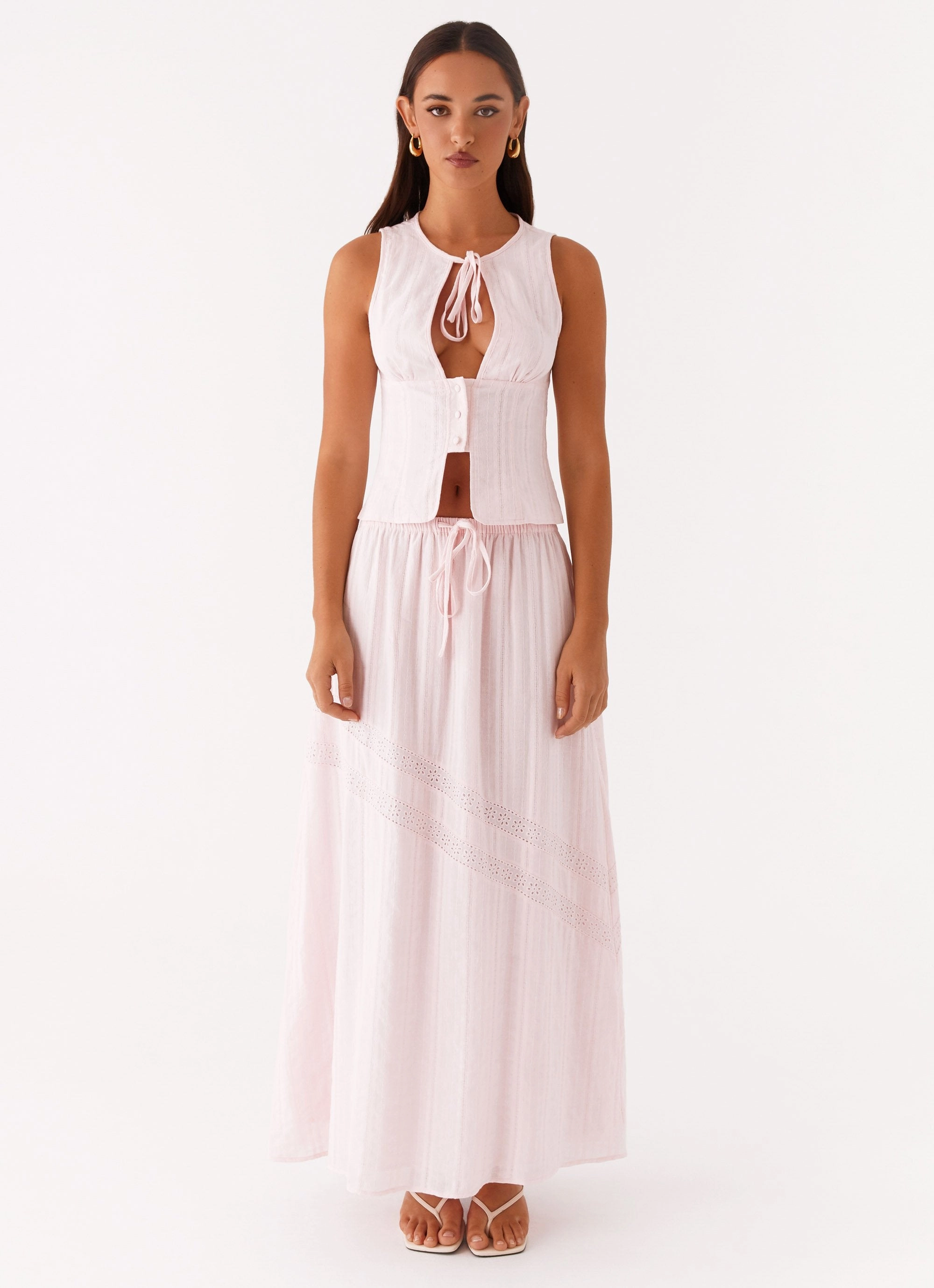Sleeveless Tee QuickDry Textile Bailey Tie Front Top - Blush