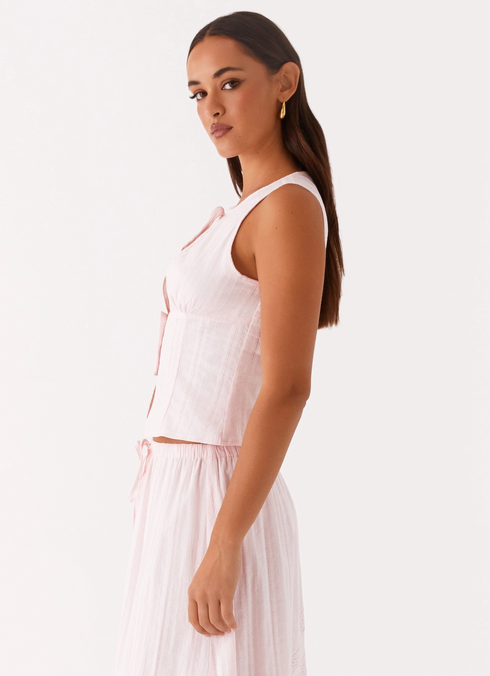 BondedEdges Bailey Tie Front Top - Blush