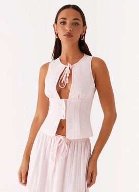 Breathable Lining Bailey Tie Front Top - Blush