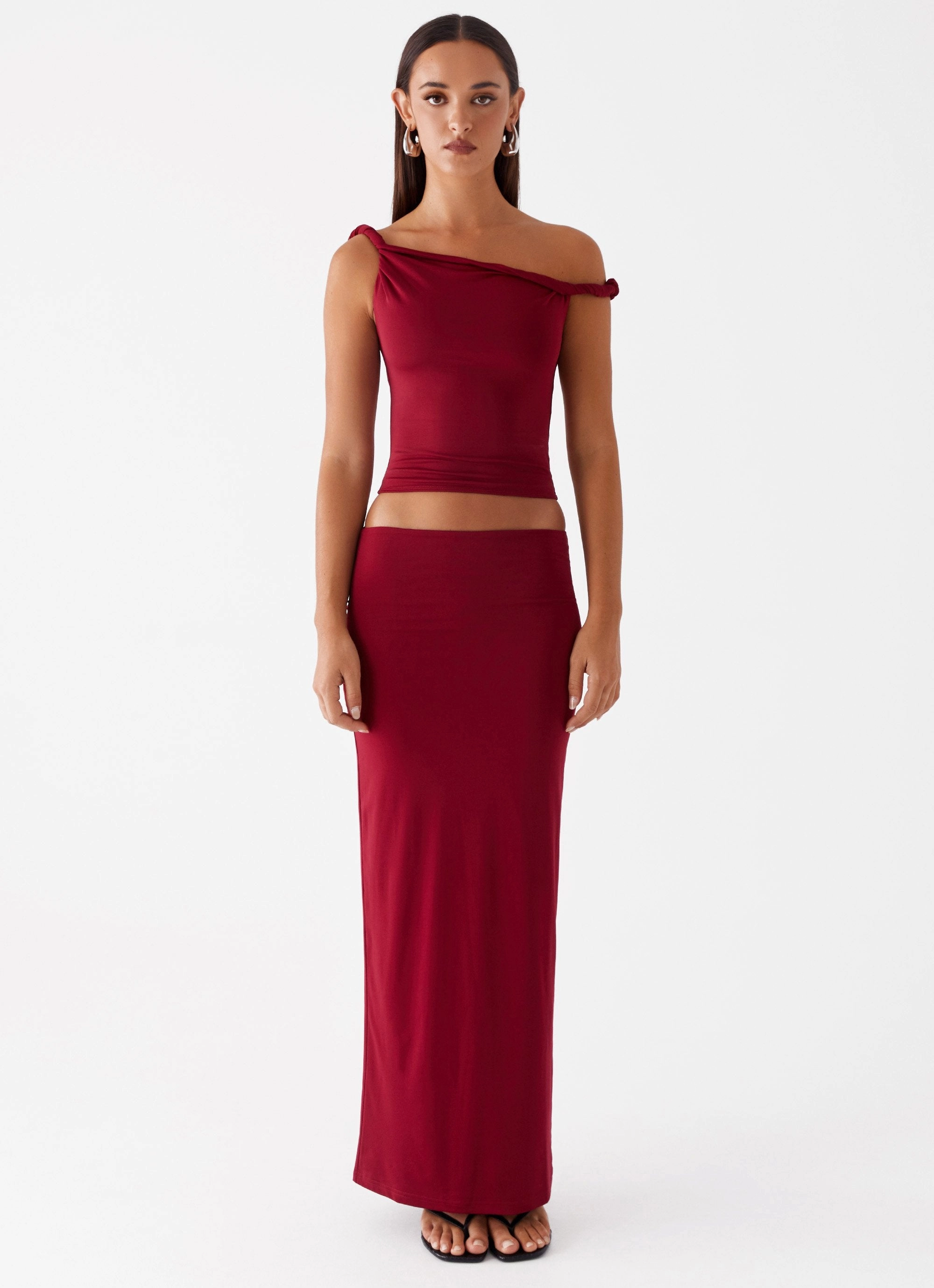 Easy Care Fabric Finish Solace Soul Maxi Skirt - Maroon