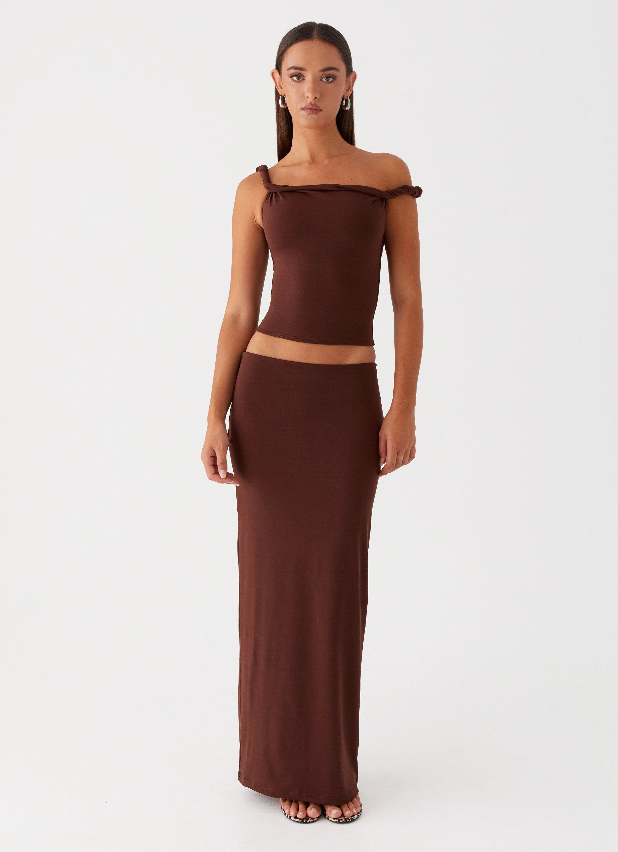 Professional Wear MultiPocket Configuration Solace Soul Twist Shoulder Top - Chocolate
