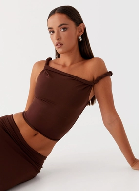 TemperatureRegulatingLining Reversible design Solace Soul Twist Shoulder Top - Chocolate