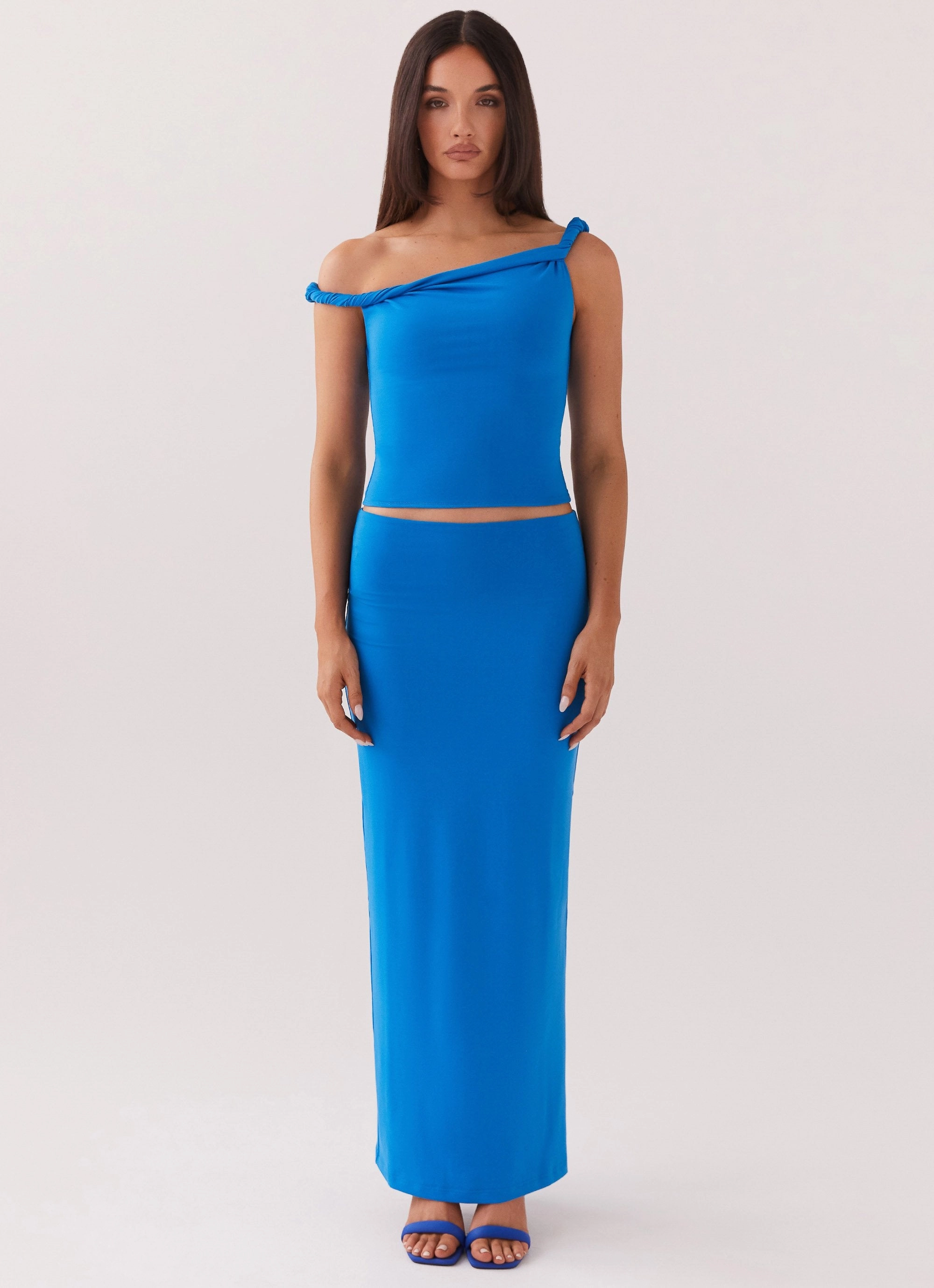 Fashionable Look Layered Sleeve Solace Soul Twist Shoulder Top - Cobalt