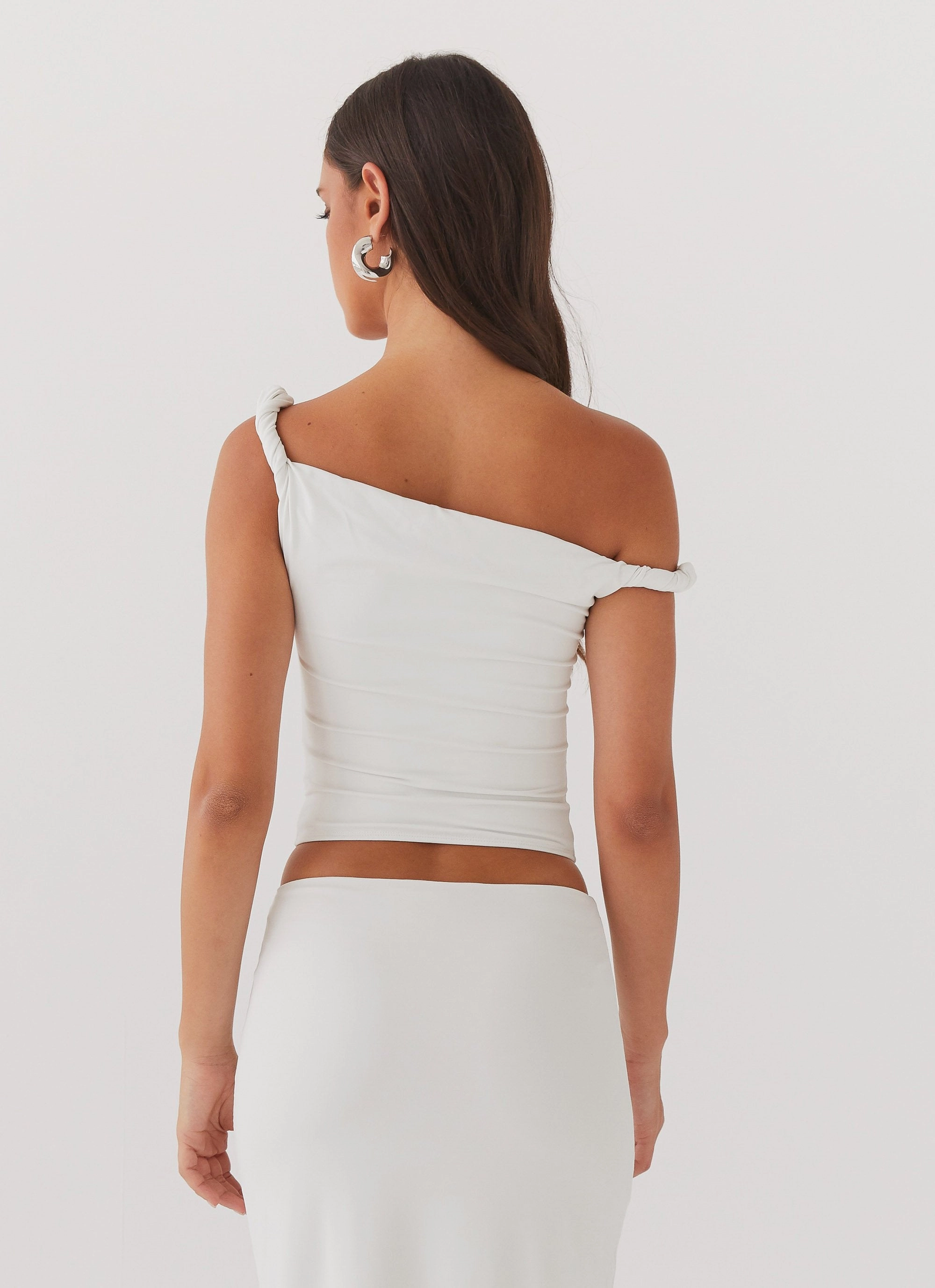 Vintage Shirt AdjustableDrawstring Solace Soul Twist Shoulder Top - Ivory