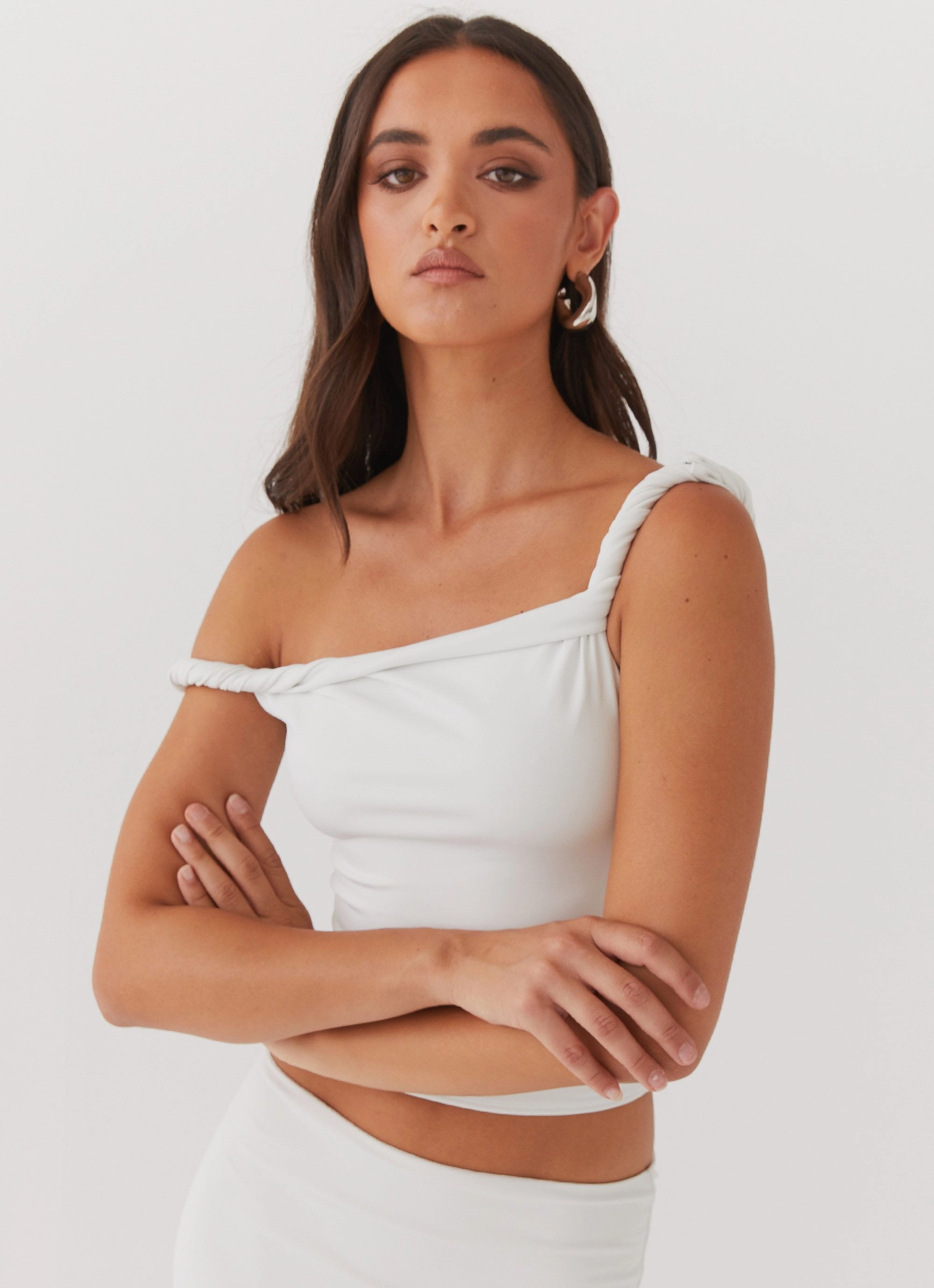 Solace Soul Twist Shoulder Top - Ivory Sustainable Fabric Blend PreWashed