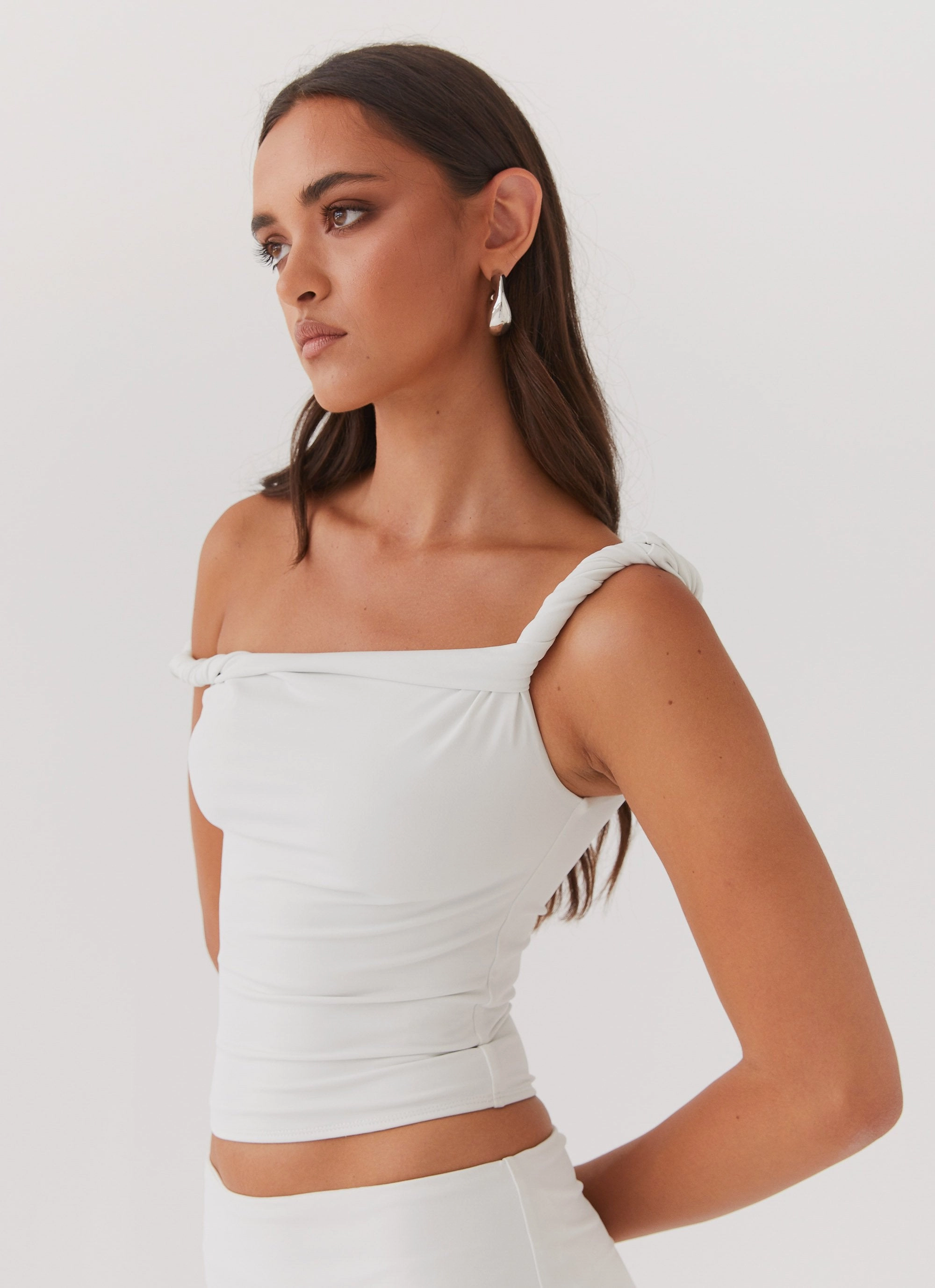 StaticResistant Material Casual Sweater Solace Soul Twist Shoulder Top - Ivory