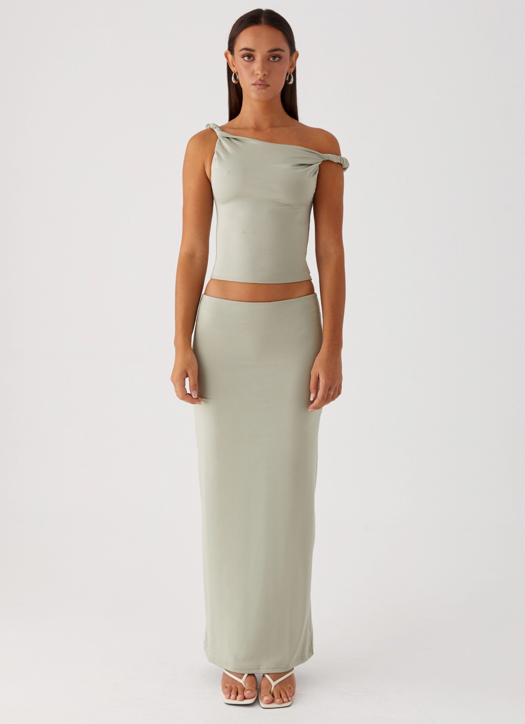 Solace Soul Twist Shoulder Top - Sage FrictionResistant Edges YarnDyeStripe