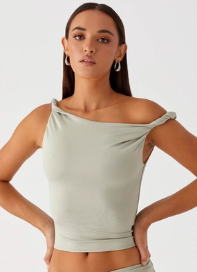 Solace Soul Twist Shoulder Top - Sage Anti Pilling Finish
