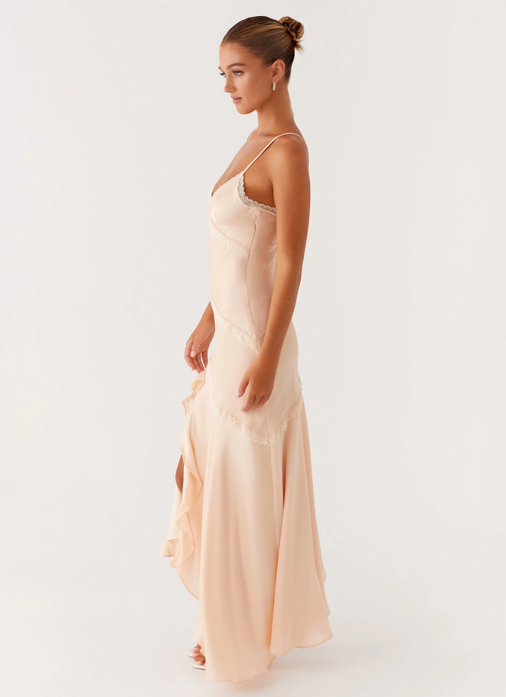 Solana Maxi Dress - Peach Button-front