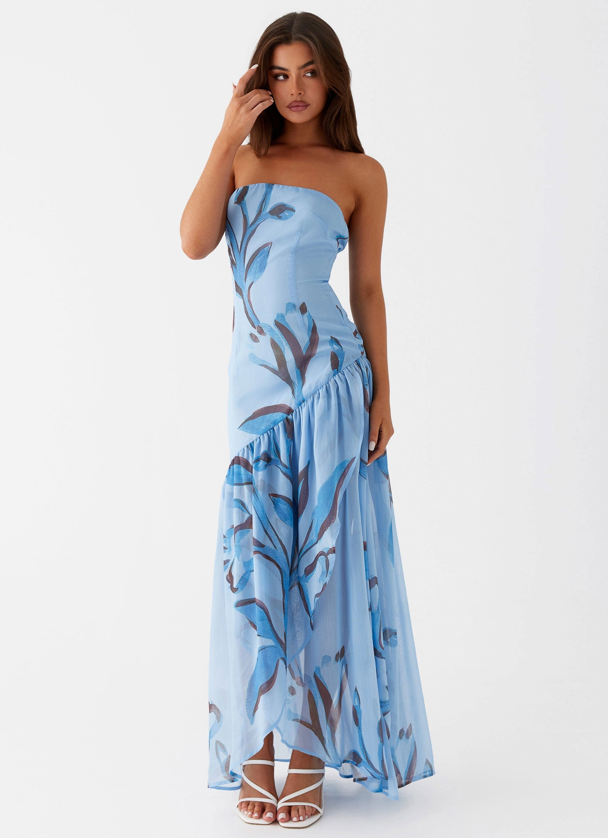 Fashionable appearance Breathable Wearable Solaris Strapless Maxi Dress - Blue Floral