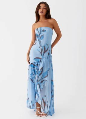 Functional-Design Quick Glam Solaris Strapless Maxi Dress - Blue Floral