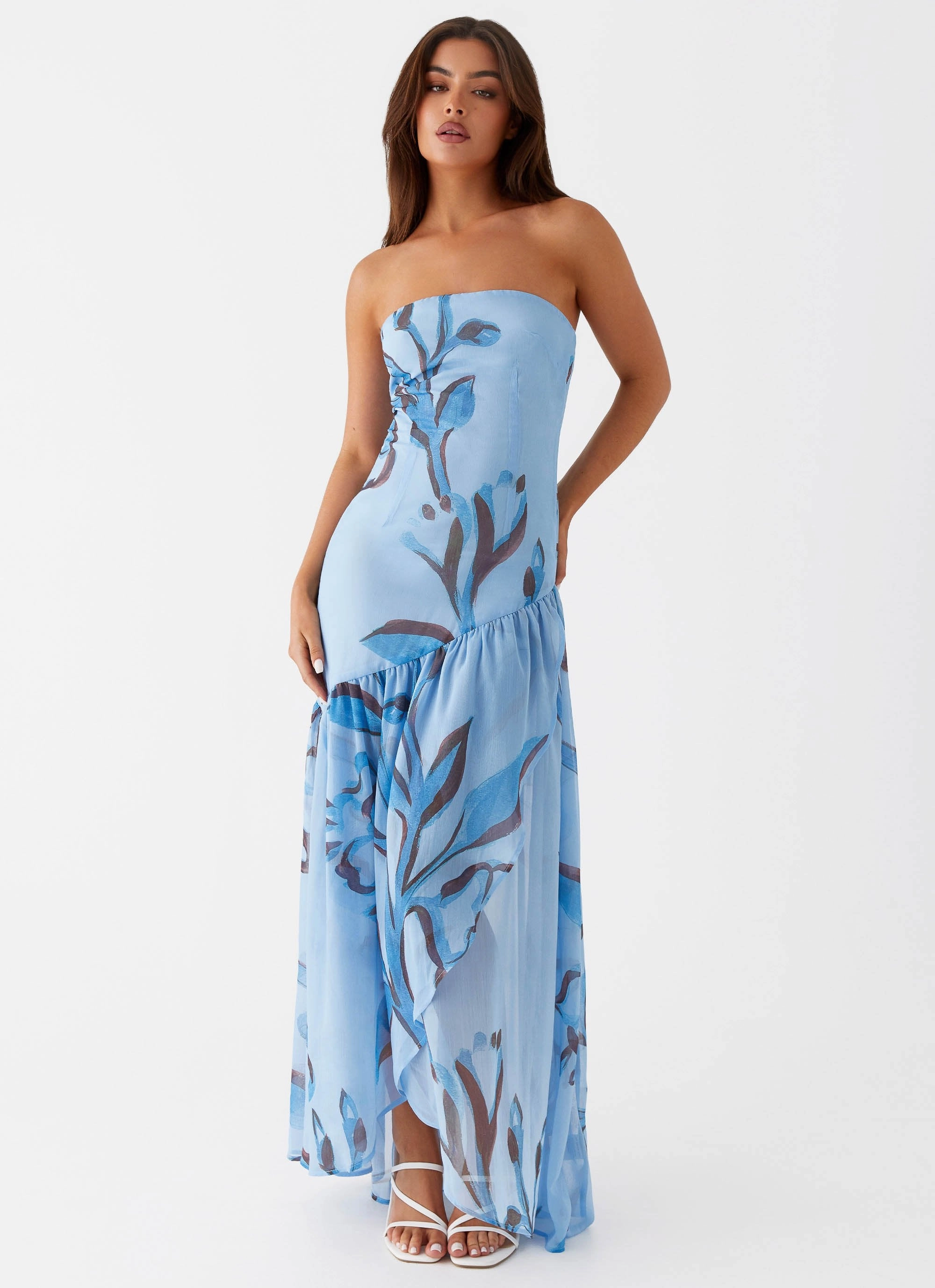Functional-Design Quick Glam Solaris Strapless Maxi Dress - Blue Floral
