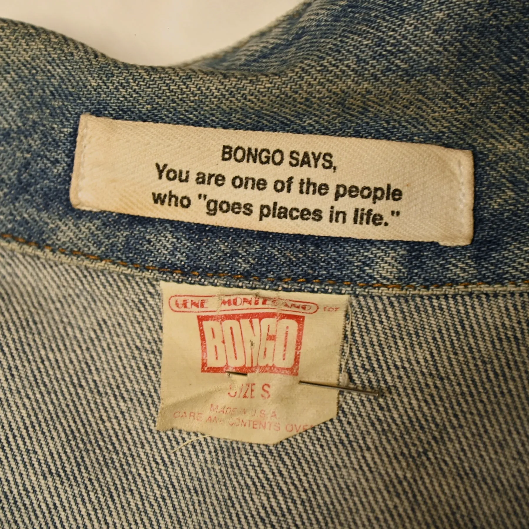 SOLD Vintage Cropped Bongo Denim Jacket, 90s Pins & Buttons, OOAK S