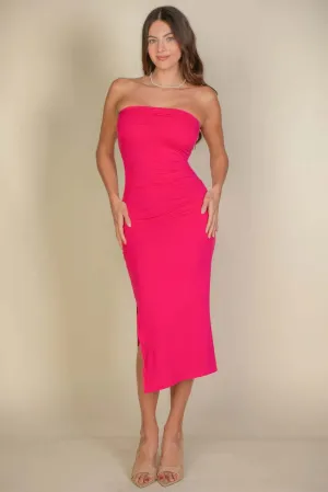 Solid Bodycon Split Hem Tube Dress Solid Bodycon Split Hem Tube Dress