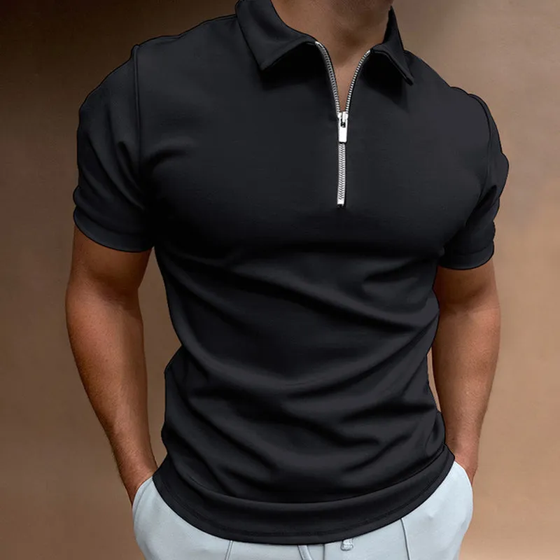 Solid Color  Zipper Polo Shirt | Popular Male Apparel and Accessories