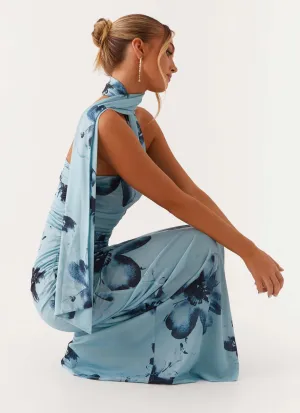 Songbird Maxi Dress - Blue Black Floral Brunch Fit