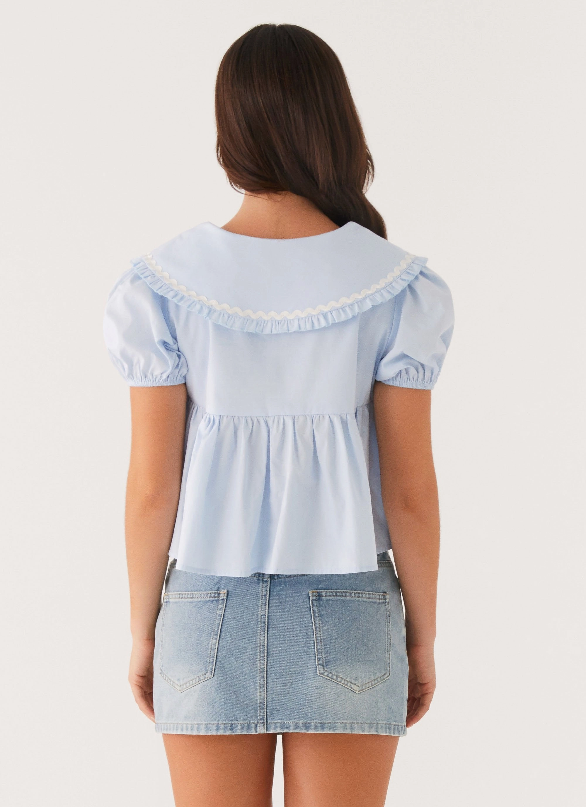 Double Stitched Seams MultiPanelDesign Sophie Babydoll Top - Blue