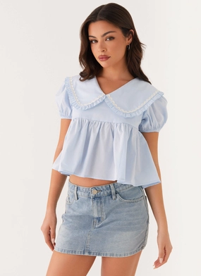 Textured Fabric Finish Sophie Babydoll Top - Blue