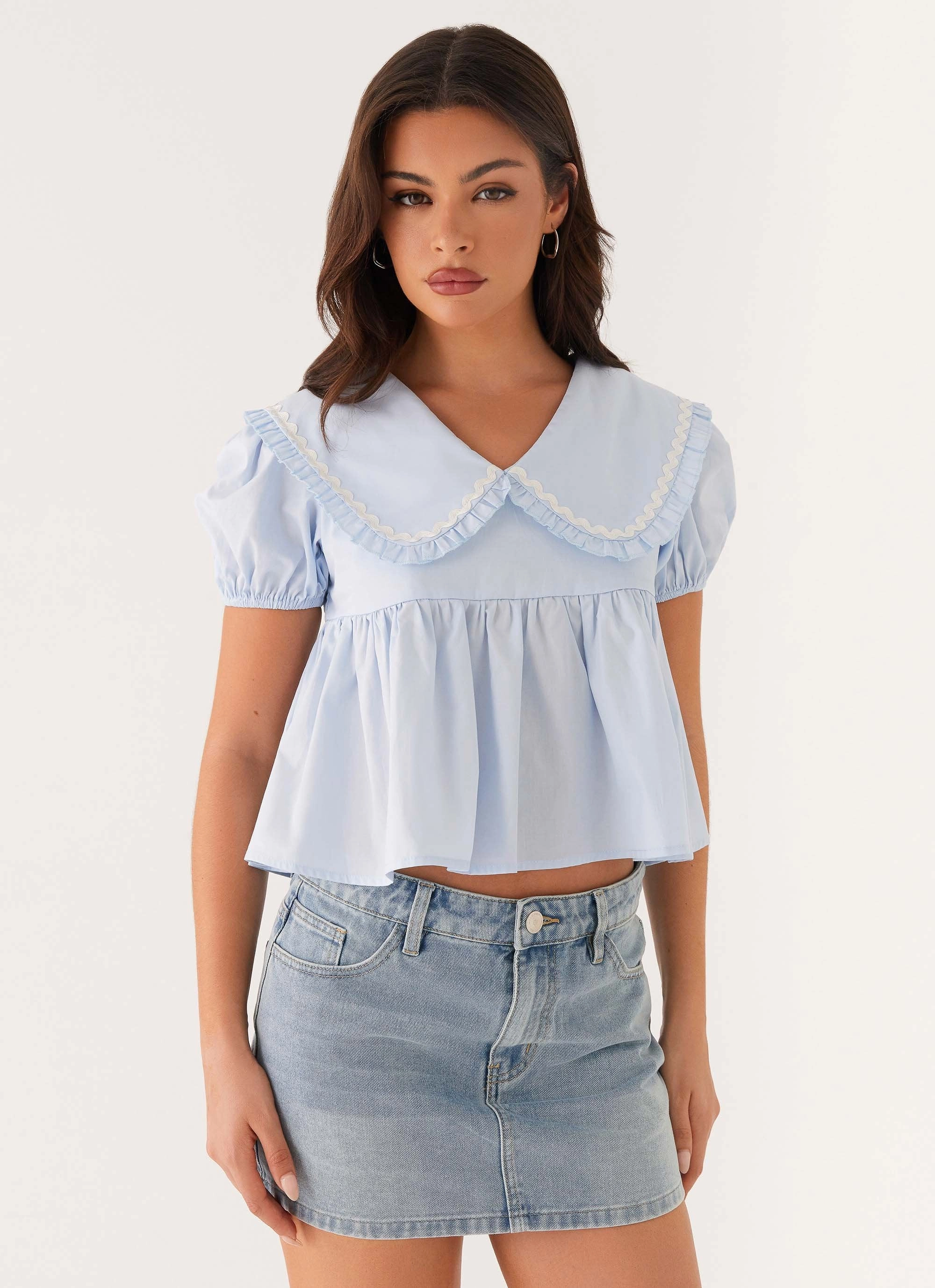 Sophie Babydoll Top - Blue AbrasionResistant Edging