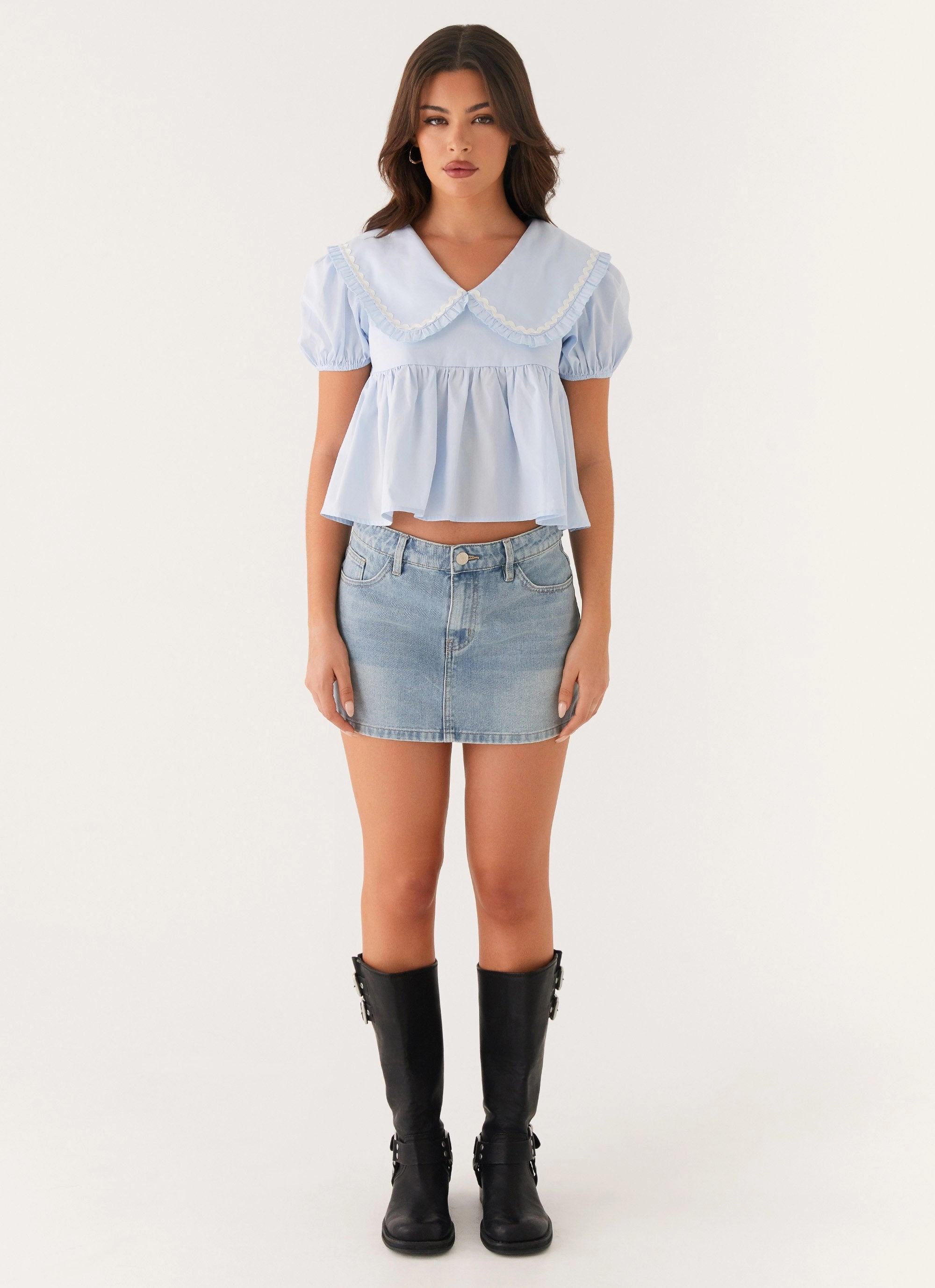 Sophie Babydoll Top - Blue Convertible Style