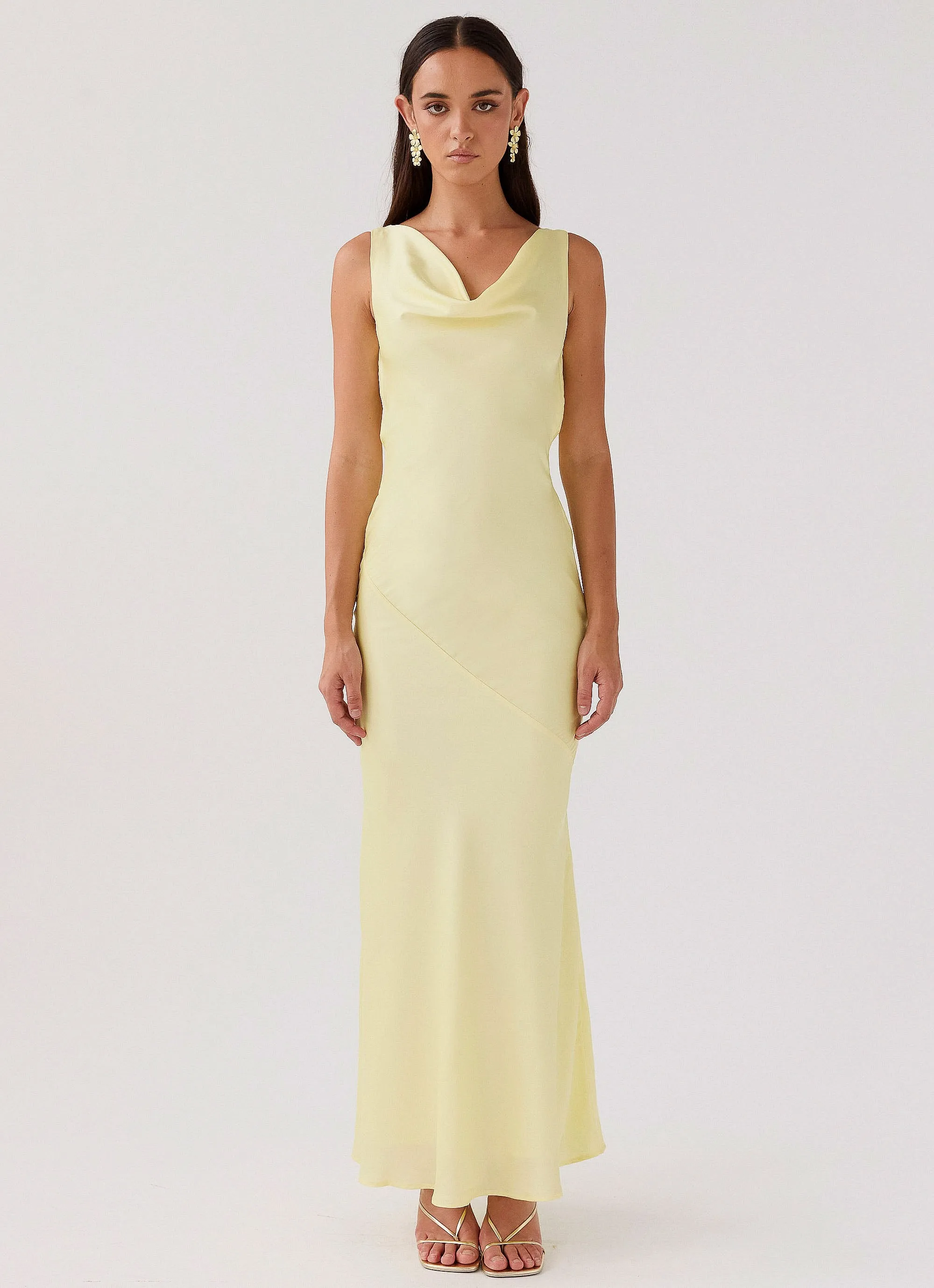 Texture Blend Airy Feel Be Mine Satin Maxi Dress - Canary