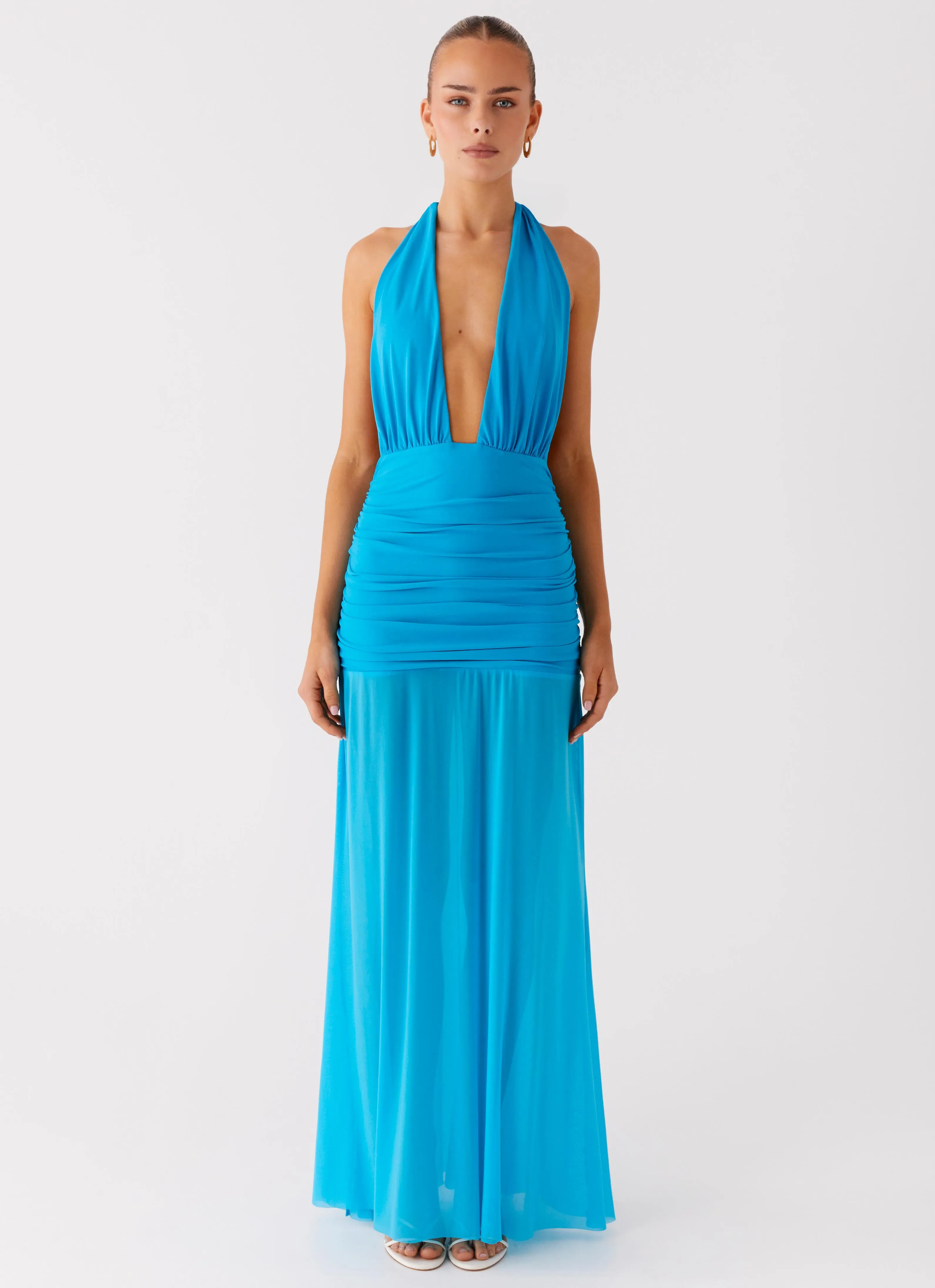 Smart Blend Dilemma Halter Maxi Dress - Turquoise Blue