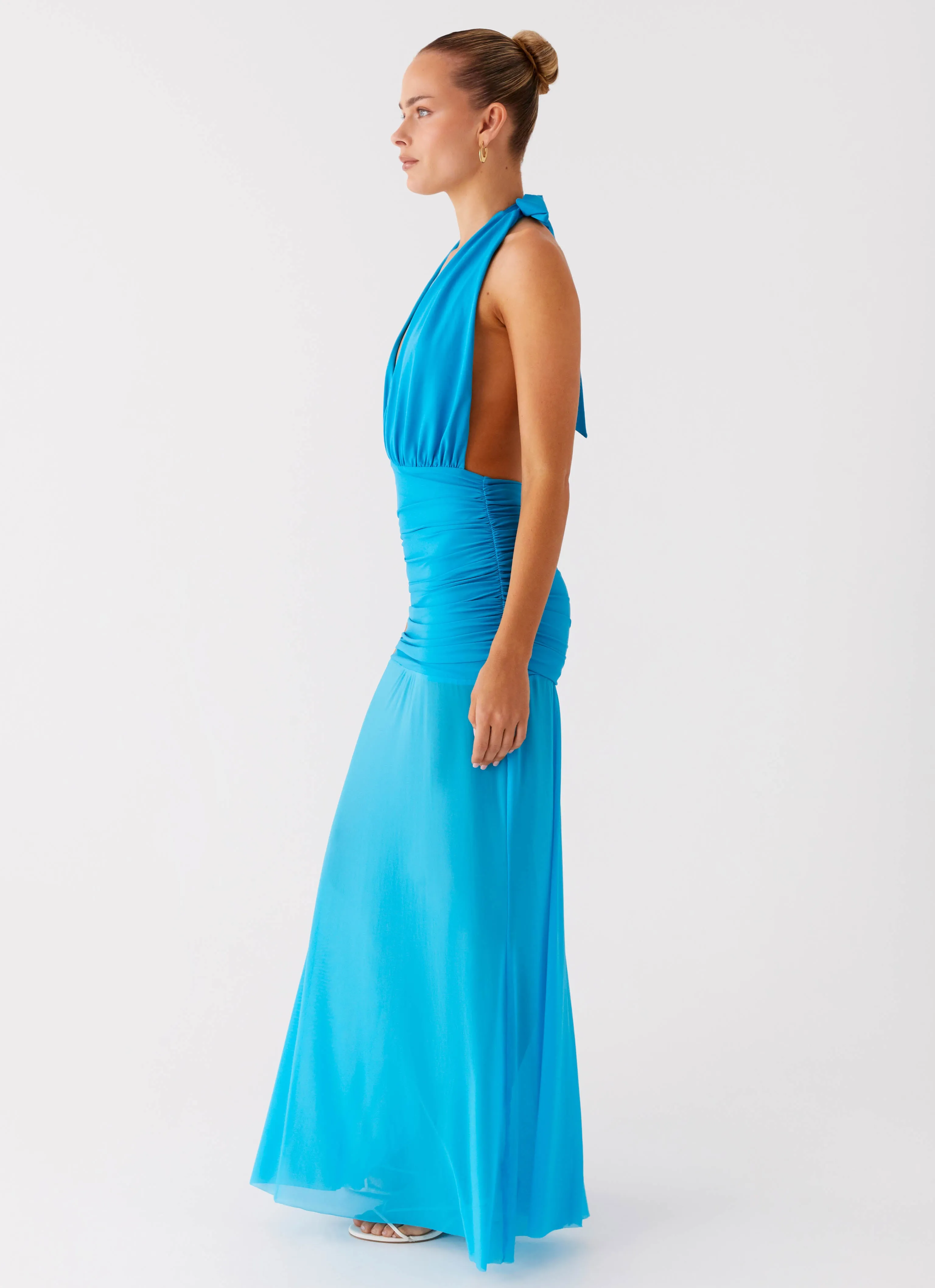 Fresh Energy Dilemma Halter Maxi Dress - Turquoise Blue