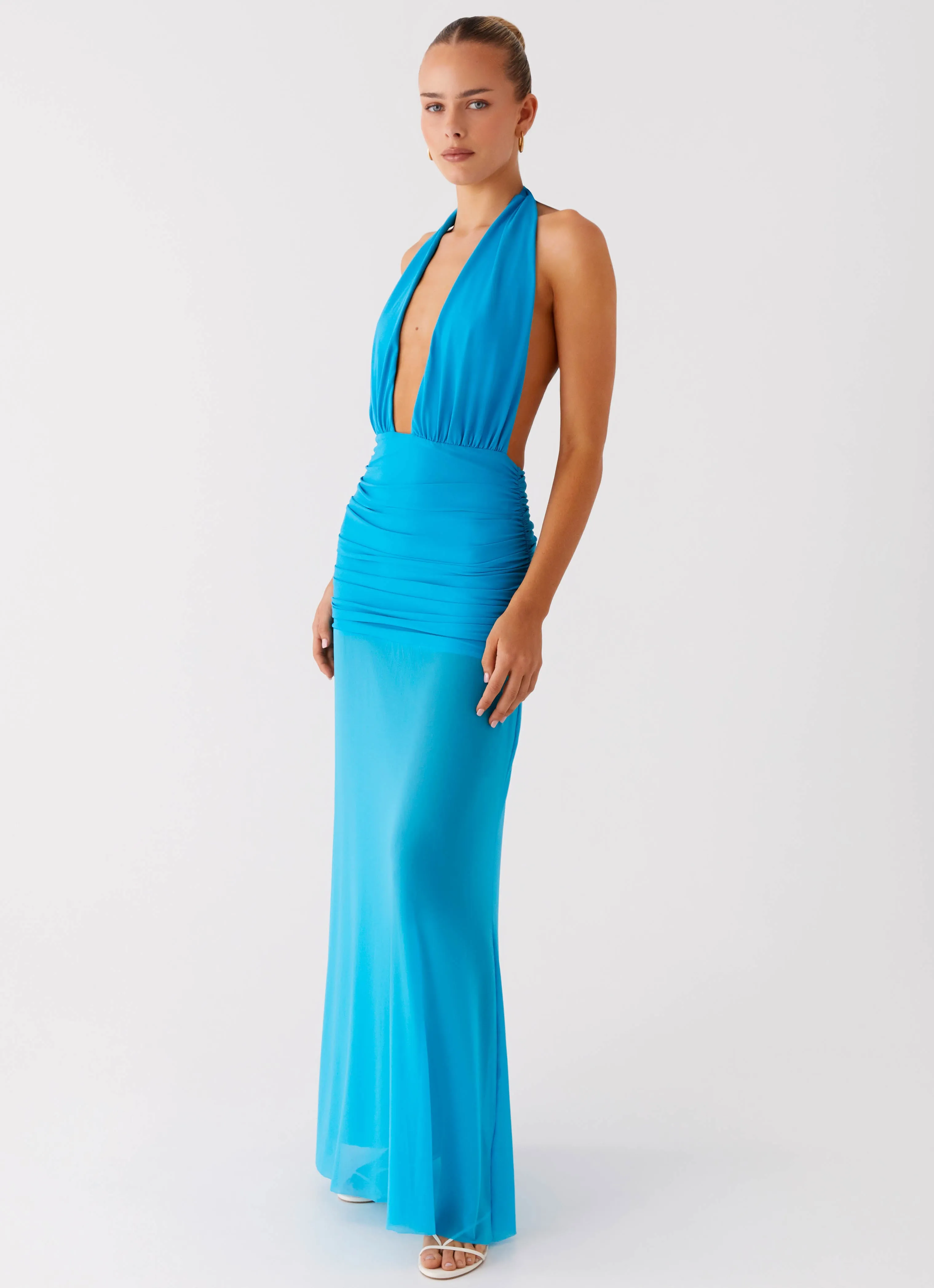Dilemma Halter Maxi Dress - Turquoise Blue Fresh Glow
