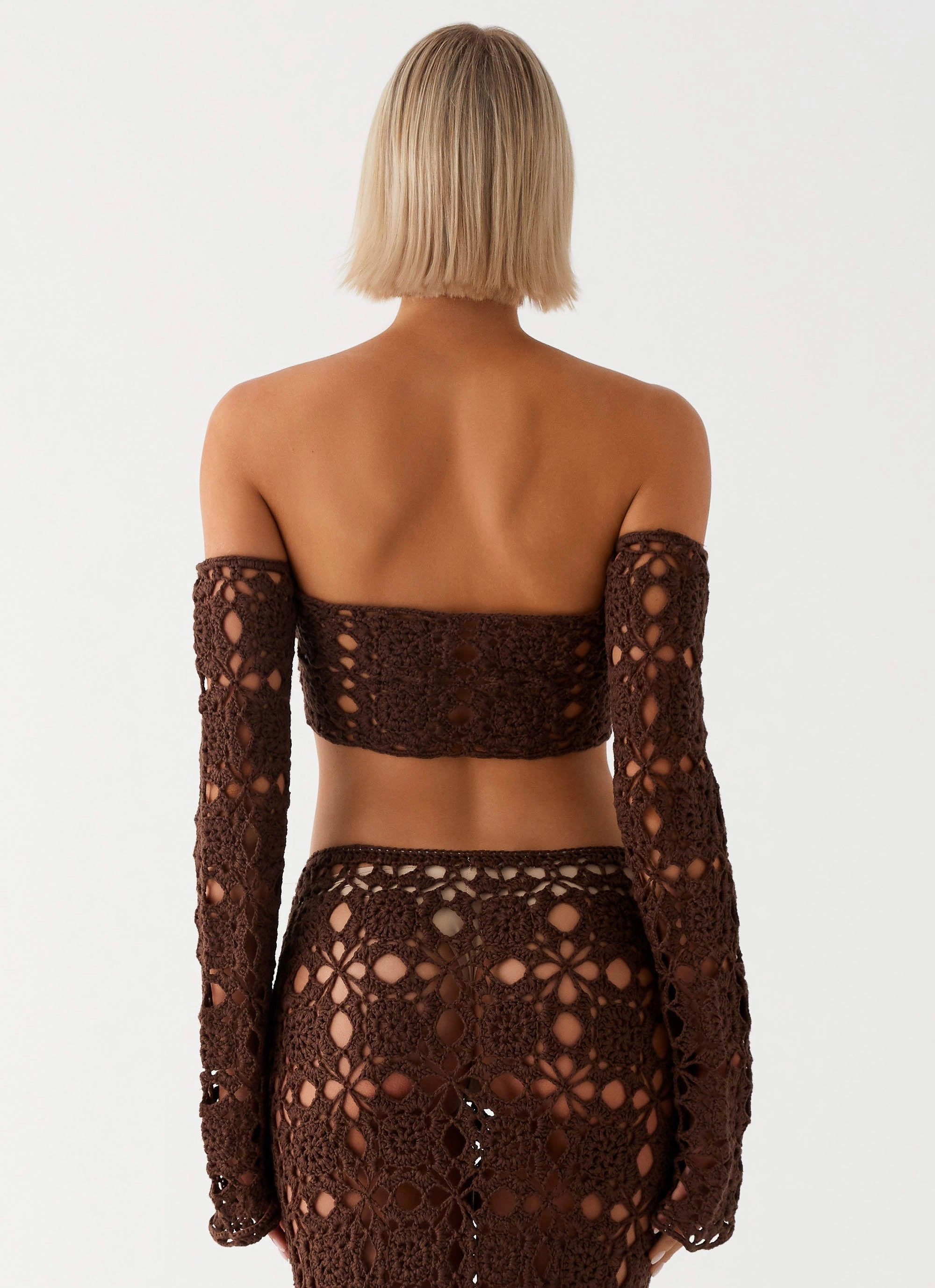 Sorrentino Crochet Long Sleeve Top - Chocolate RecycledPolyester Sustainable Fabric Blend