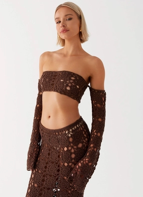 Sorrentino Crochet Long Sleeve Top - Chocolate Tagless Comfort