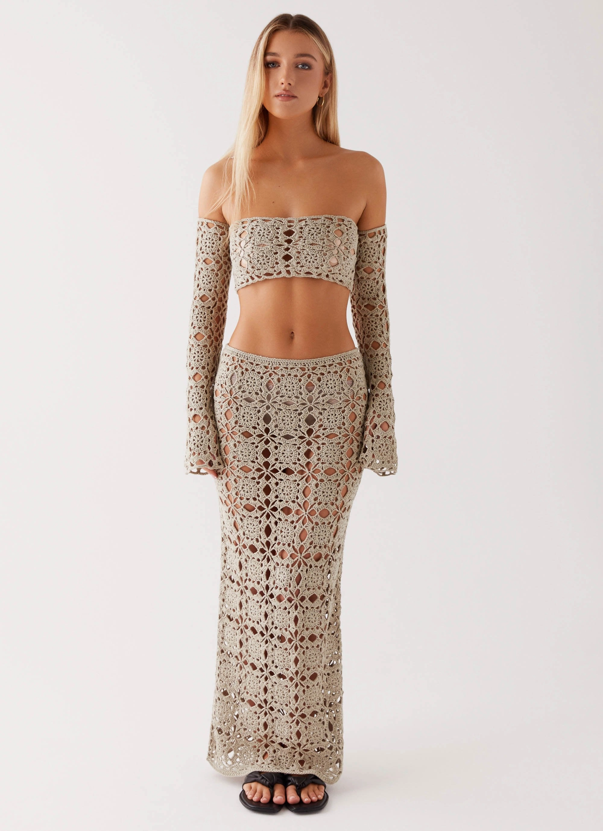 Moisture Wicking Technology Sorrentino Crochet Long Sleeve Top - Sage