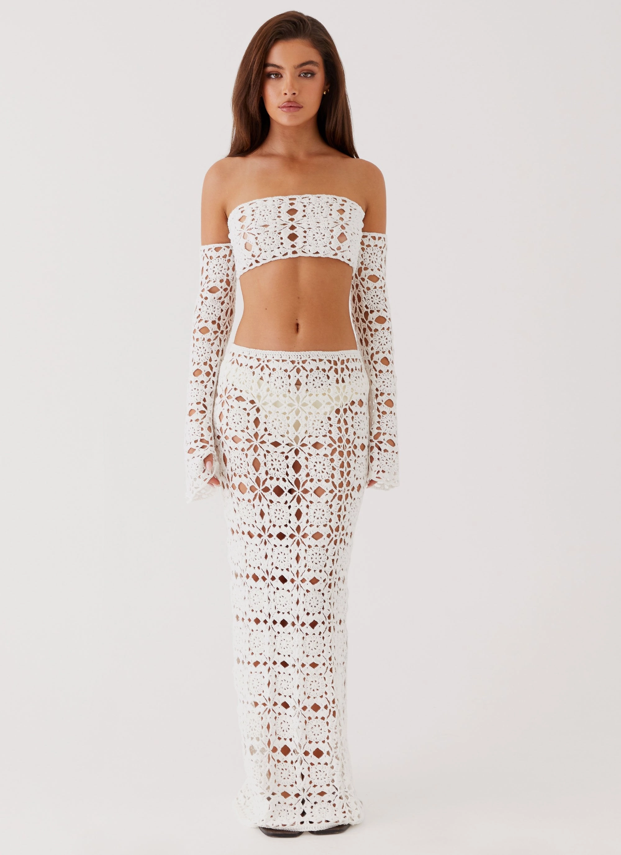 Sorrentino Crochet Long Sleeve Top - White AllDayComfort MultiPocket