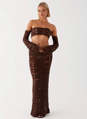 Sorrentino Crochet Maxi Skirt - Chocolate Street Style Versatile staple