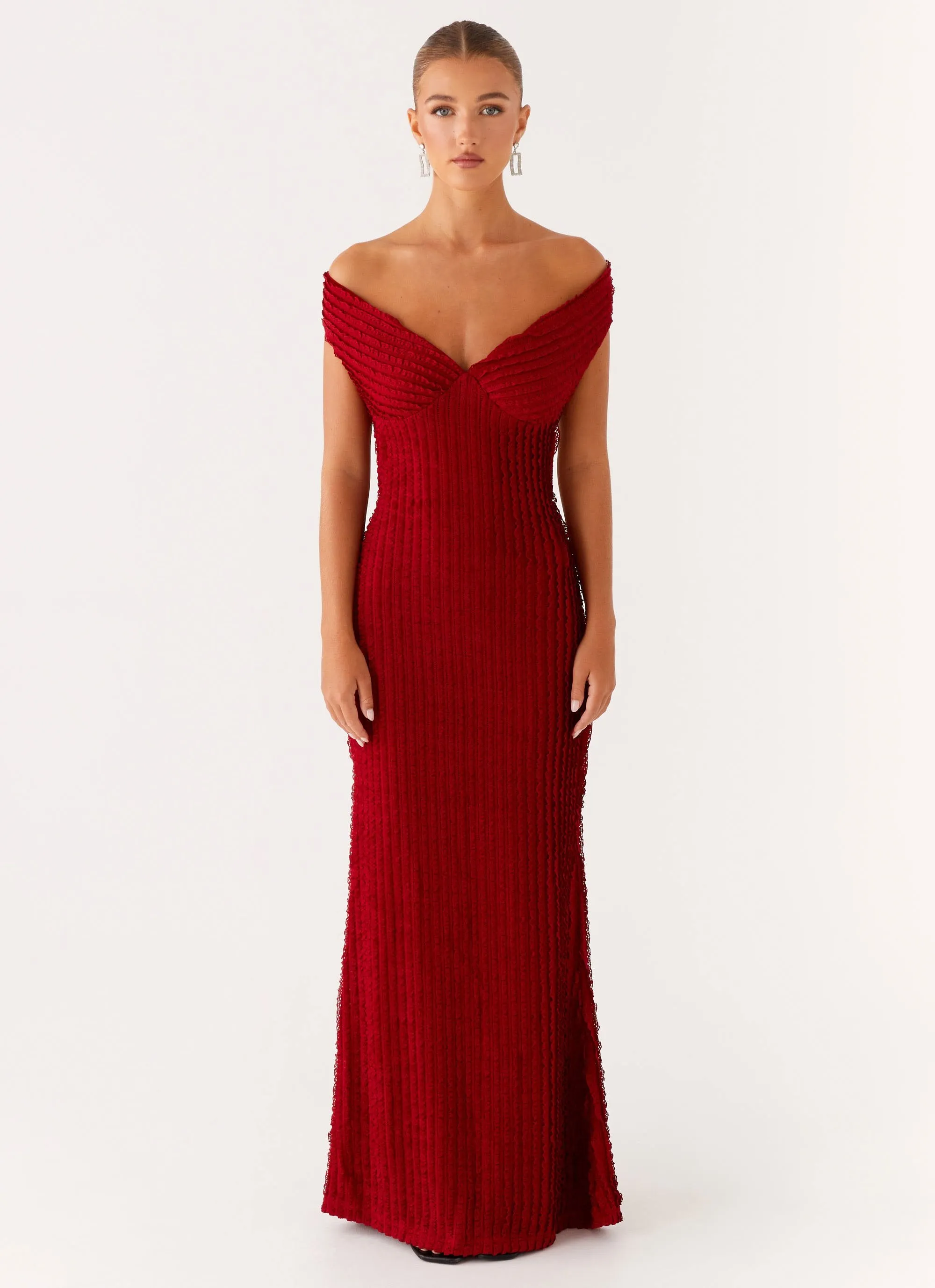 Semi Sheer Chantelle Maxi Dress - Red