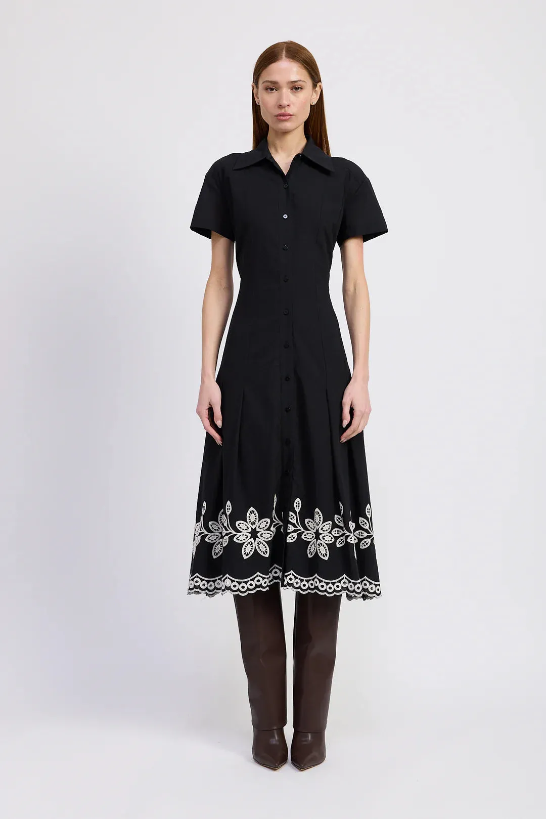 En Saison Isidora Midi Shirt Dress Black Natural Chic and Cozy Wear Waist Seam