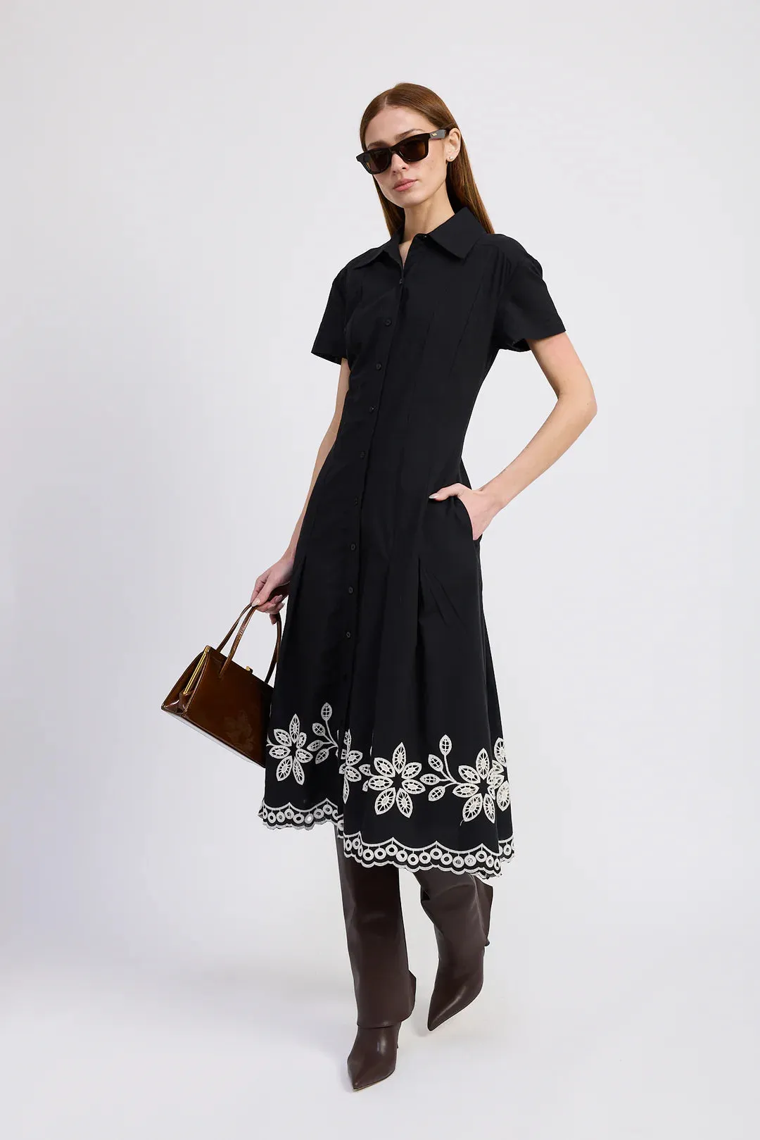 En Saison Isidora Midi Shirt Dress Black Natural Tie-Detail Romantic Soft