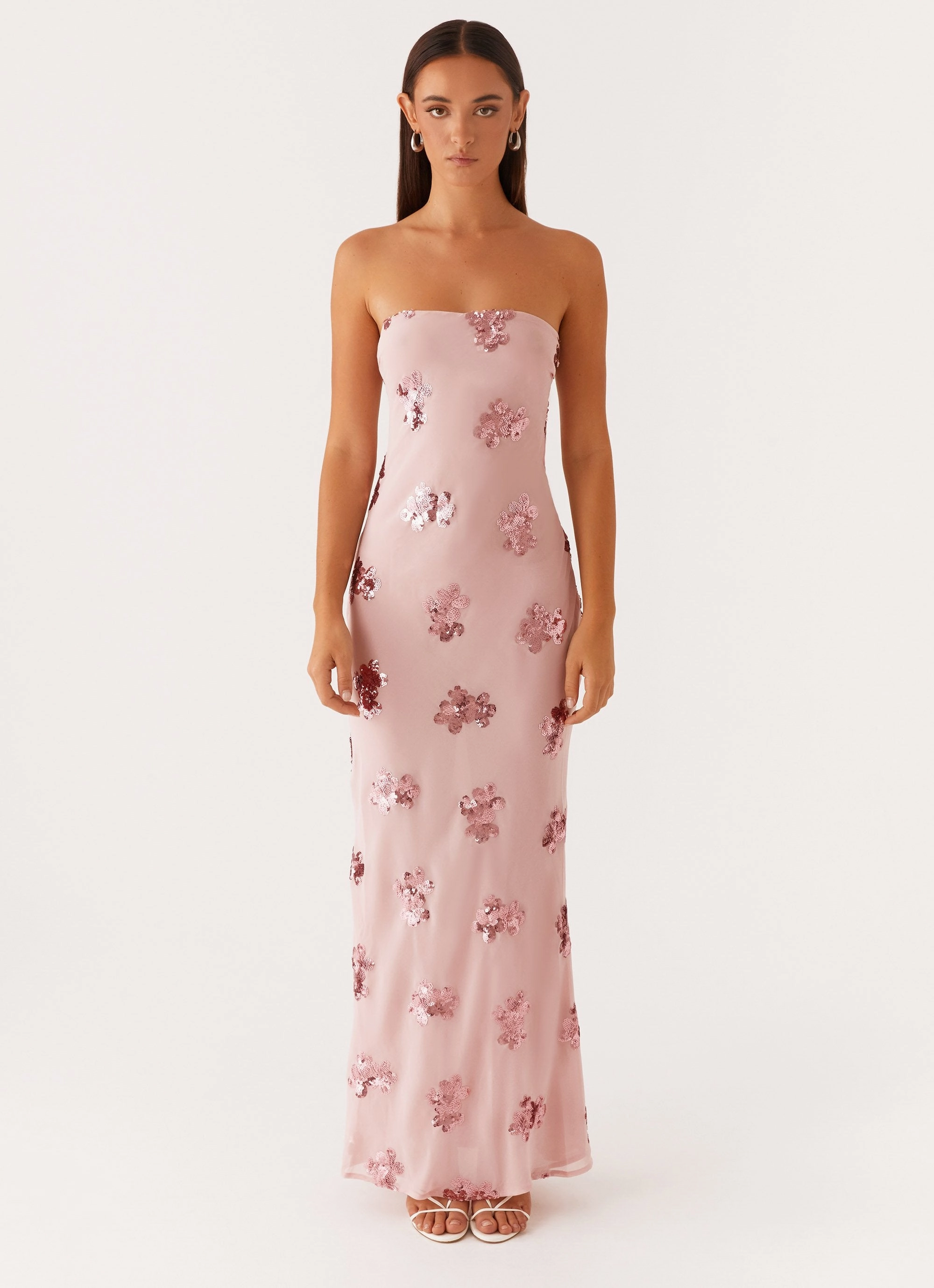 Sweet Escape Sequin Maxi Dress - Baby Pink Clean Drape Sculpted Detail