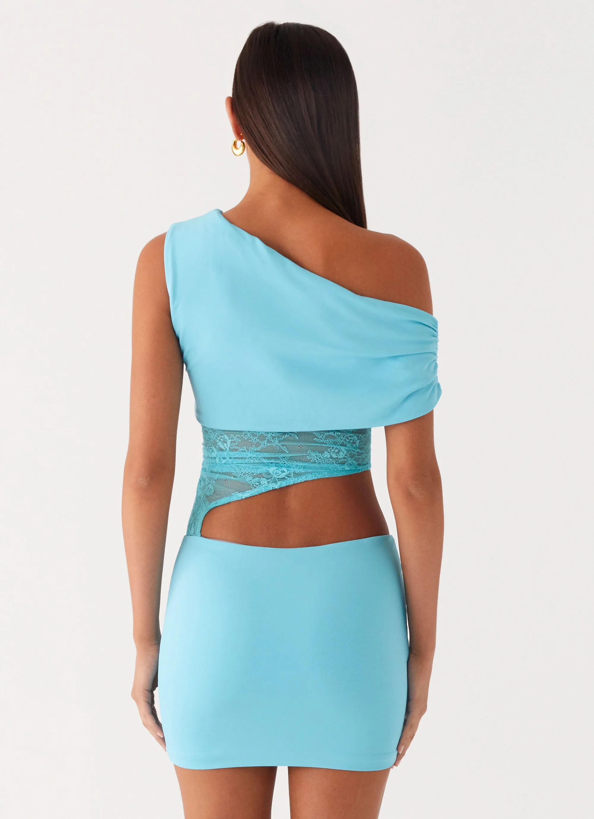 Trendy Silhouette Love Motion Mini Dress - Aqua Blue