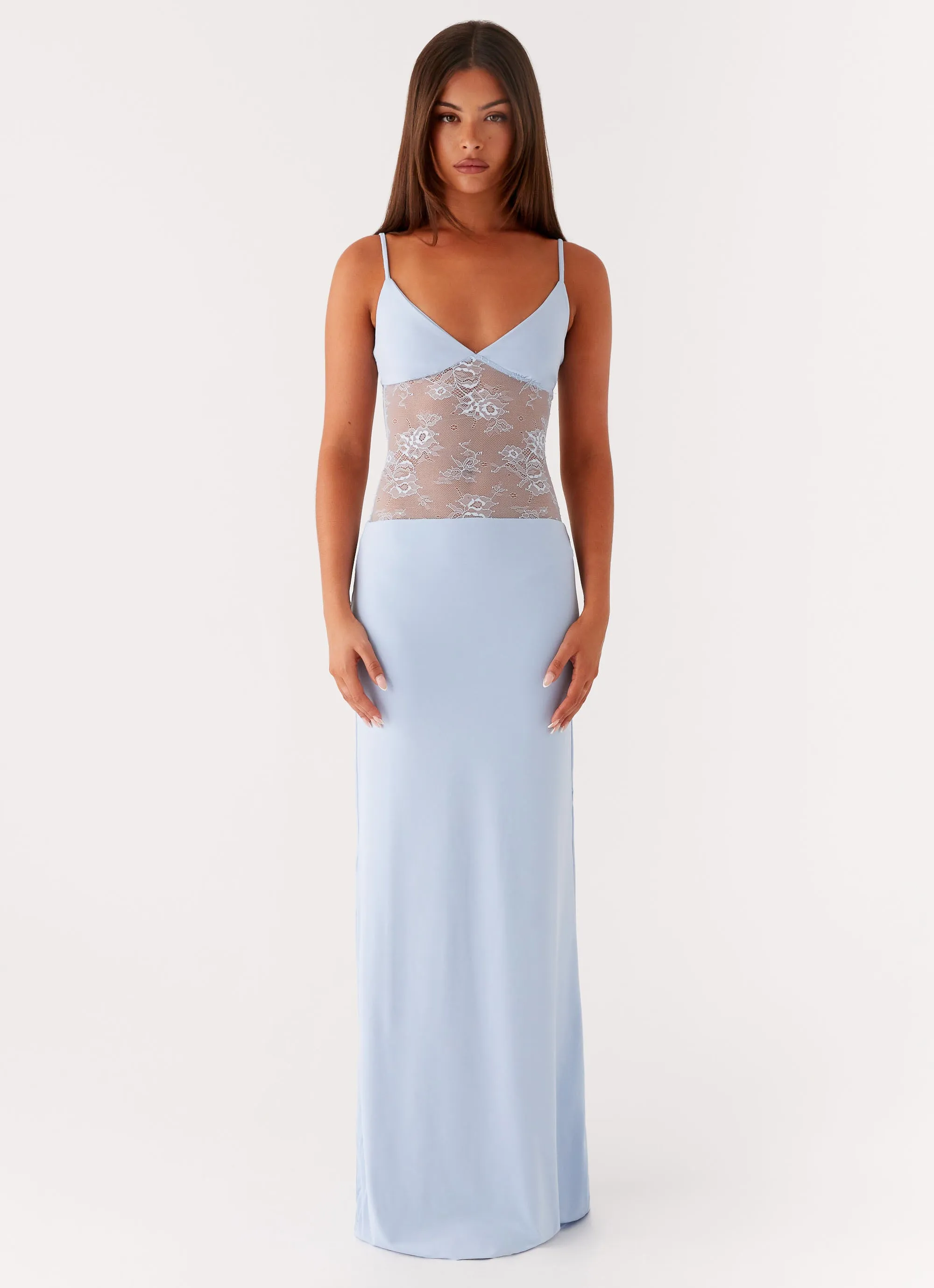 Satin Touch Fluid Fabric Envy Maxi Dress - Blue
