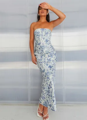 Functional Layer Vacation Outfit Summer Lover Maxi Dress - Blue Paisley