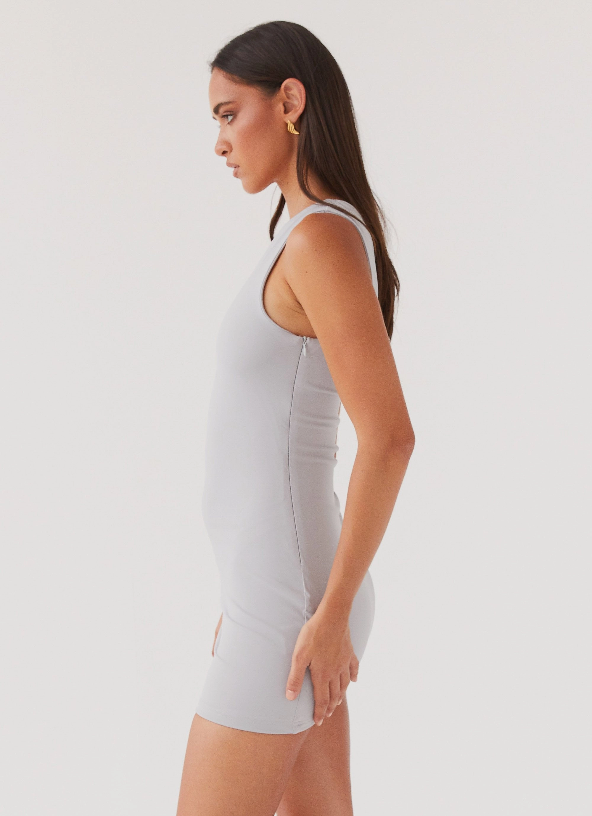 Fluid movement Classic A-line design Irridessa One Shoulder Mini Dress - Mist