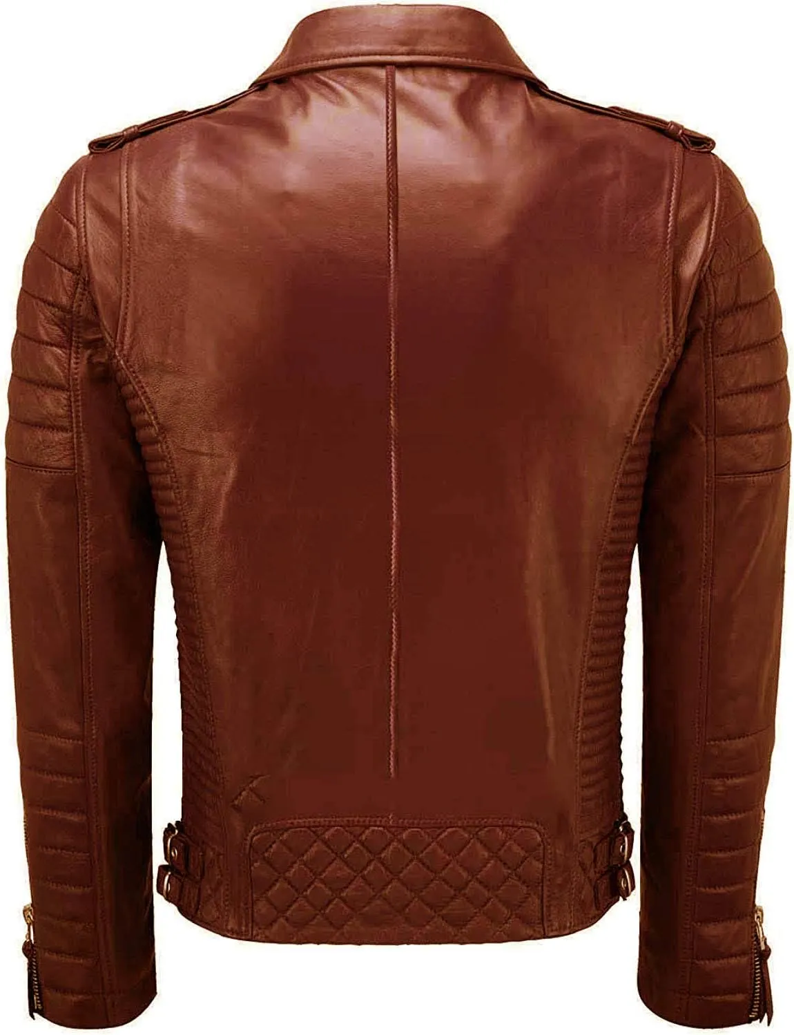 SpazeUp Mens Genuine Leather Quilted Brando Jacket - Asymmetrical Leather Motorcycle Cafe Racer Leather Jacket