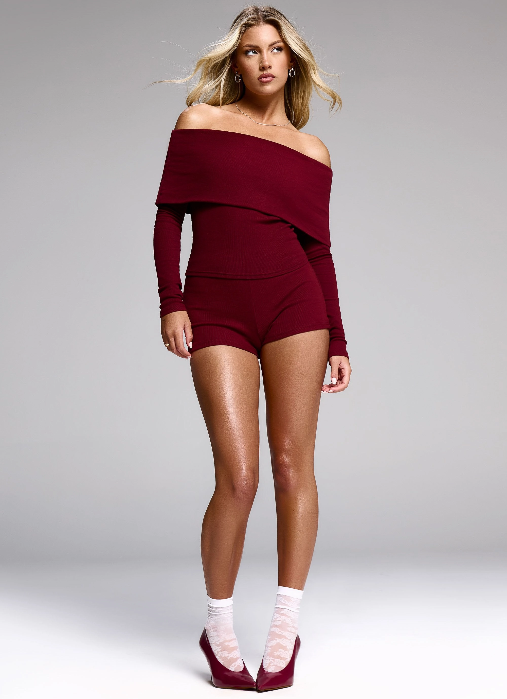 Breathable Weave Fabric Spectate Mini Shorts - Maroon
