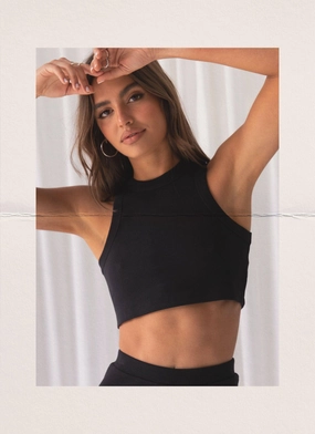 Spencer Organic Cotton Rib Tank - Black Plaid Design