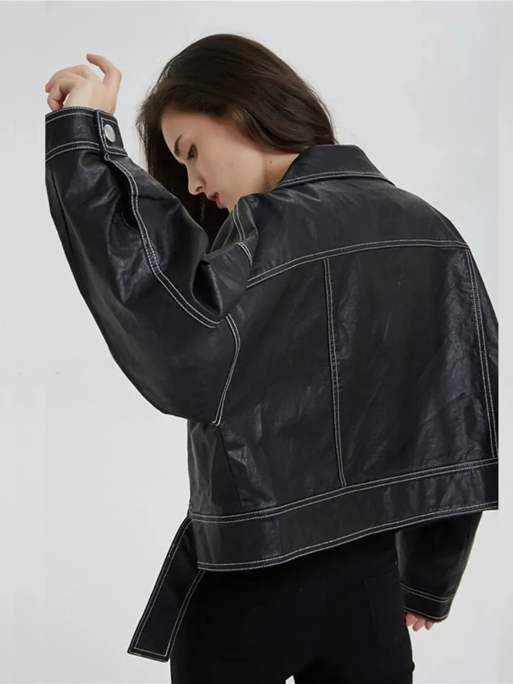 Split Hem Faux Leather Jacket